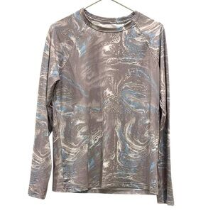 Huk Fishing Pursuit Stone Gray and Blue Marble Long Sleeve Shirt Large